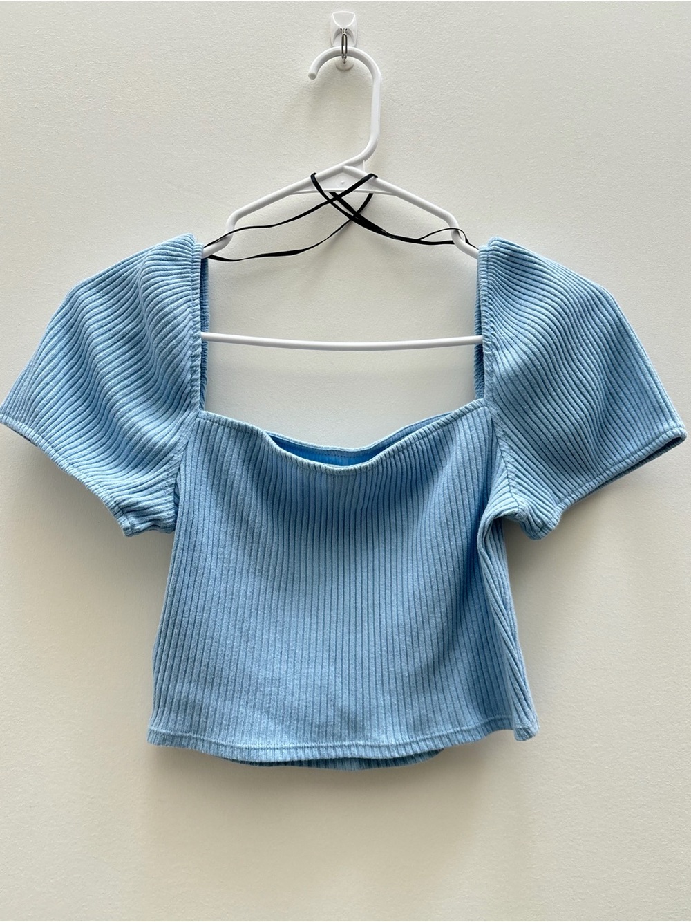 H&M Light Blue Ribbed Square-Neck Crop Top